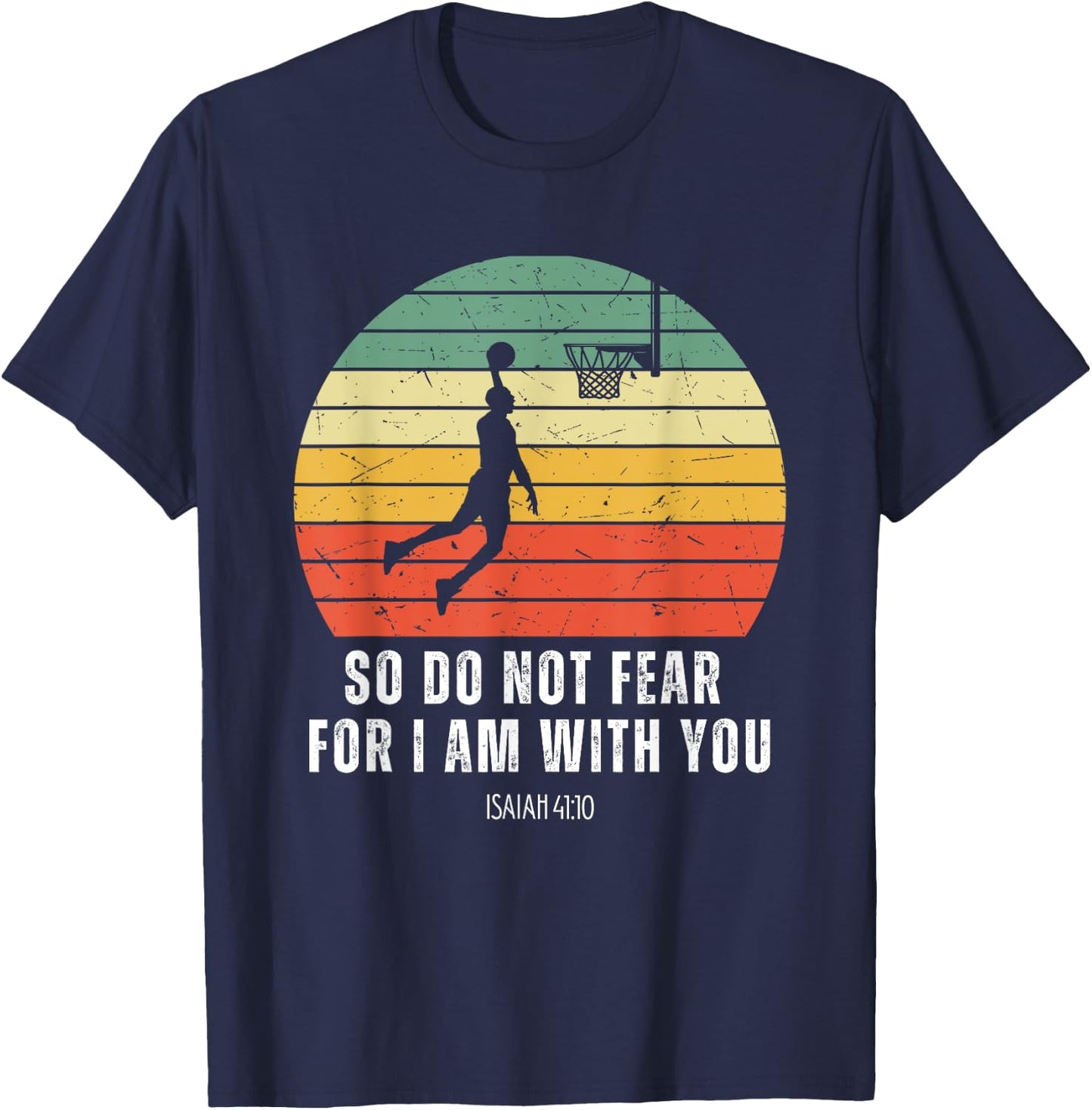 Christian Retro Basketball Verse Men Boys Kids Religious T-Shirt - T-Shirt | Navy
