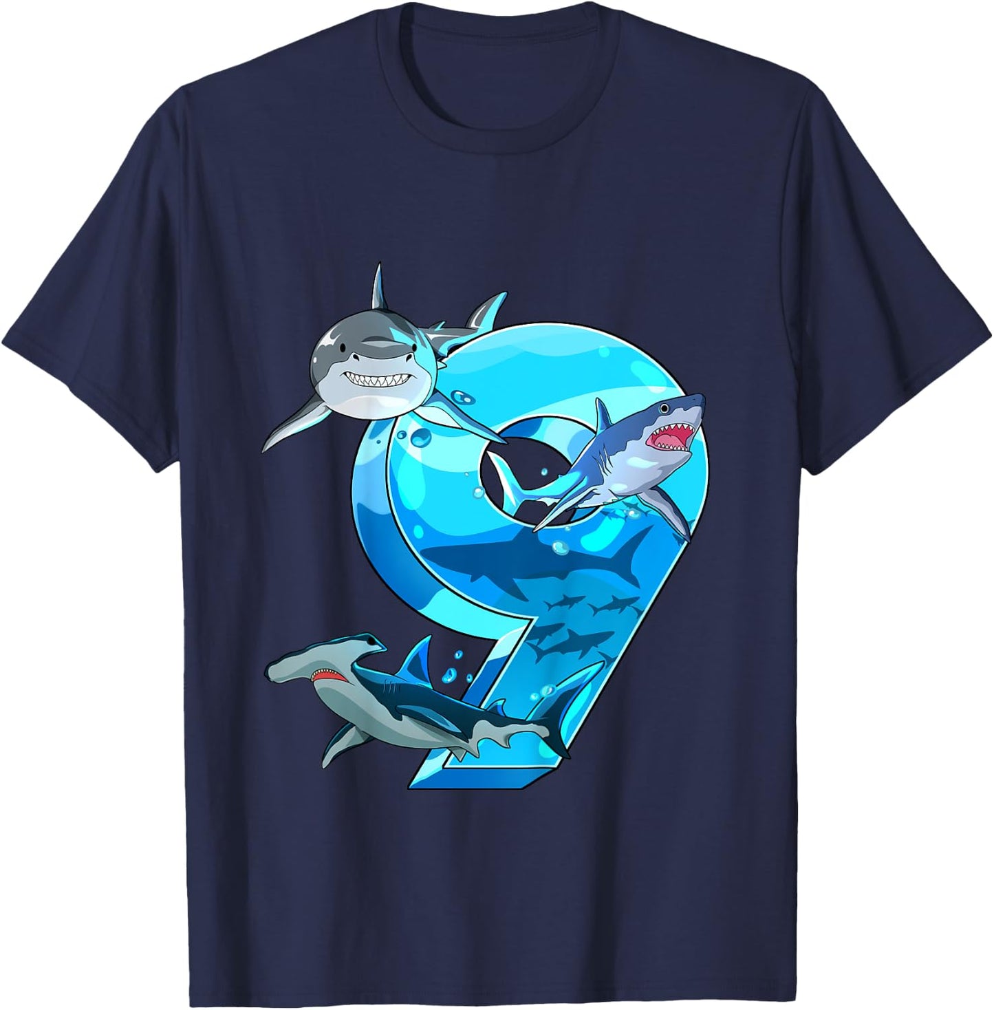 Kids Shark Boy 9 Years Birthday Child Children Birthday T-Shirt - T-Shirt | Navy