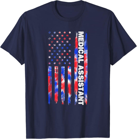 Medical Assistant Tie Dye American Flag 4th Of July MA USA T-Shirt - T-Shirt | Navy