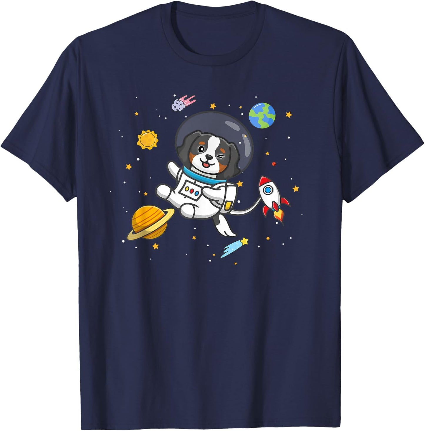 Kids Girls Boys Astronaut Space Tri Color Cavalier Dog Mom T-Shirt - T-Shirt | Navy