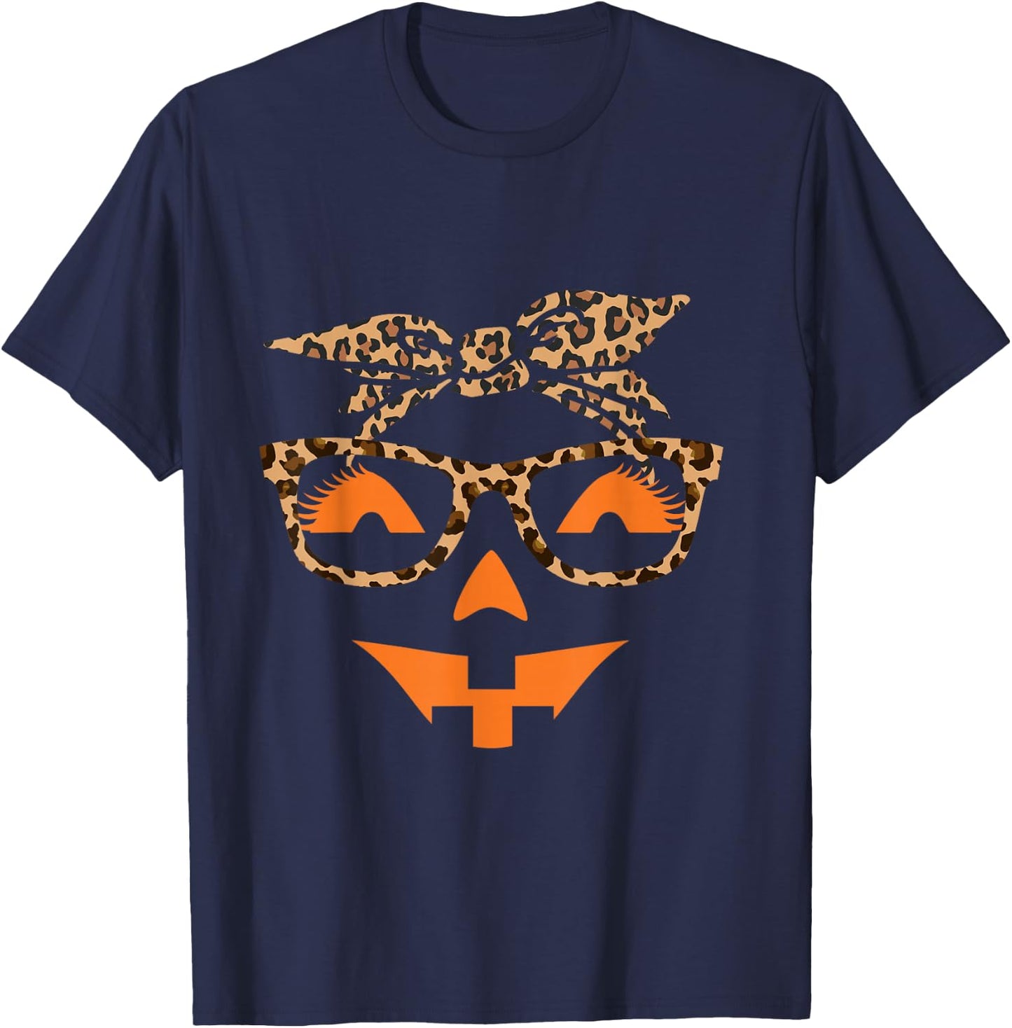 Jack O Lantern Face Leopard Halloween Pumpkin Women T-Shirt - T-Shirt | Navy