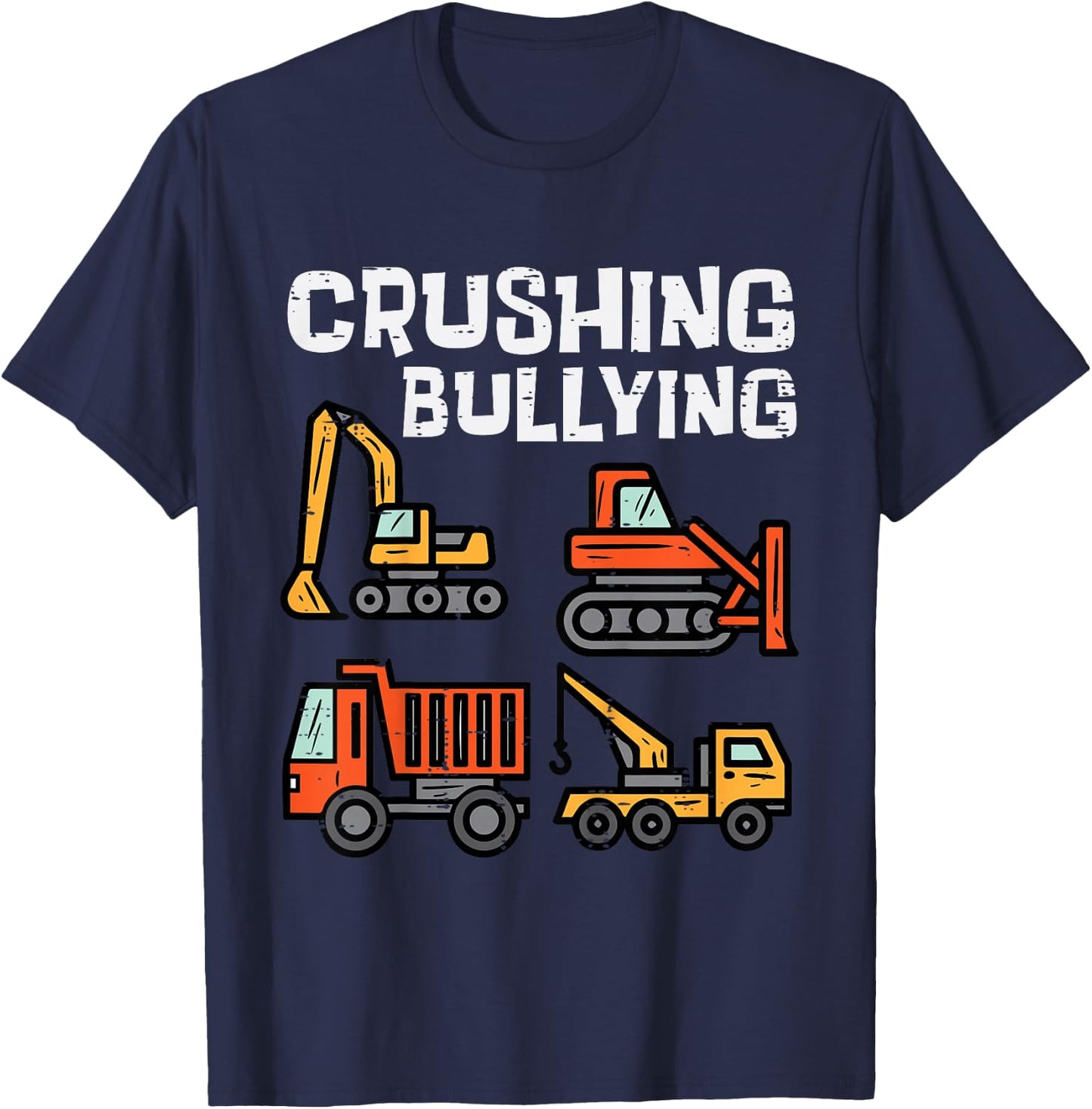 Kids Crushing Bullying Construction Trucks Orange Unity Day Boys T-Shirt - T-Shirt | Navy