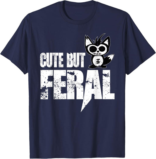 Cute But Feral Fox Funny Back To School Outdoors Gift T-Shirt - T-Shirt | Navy