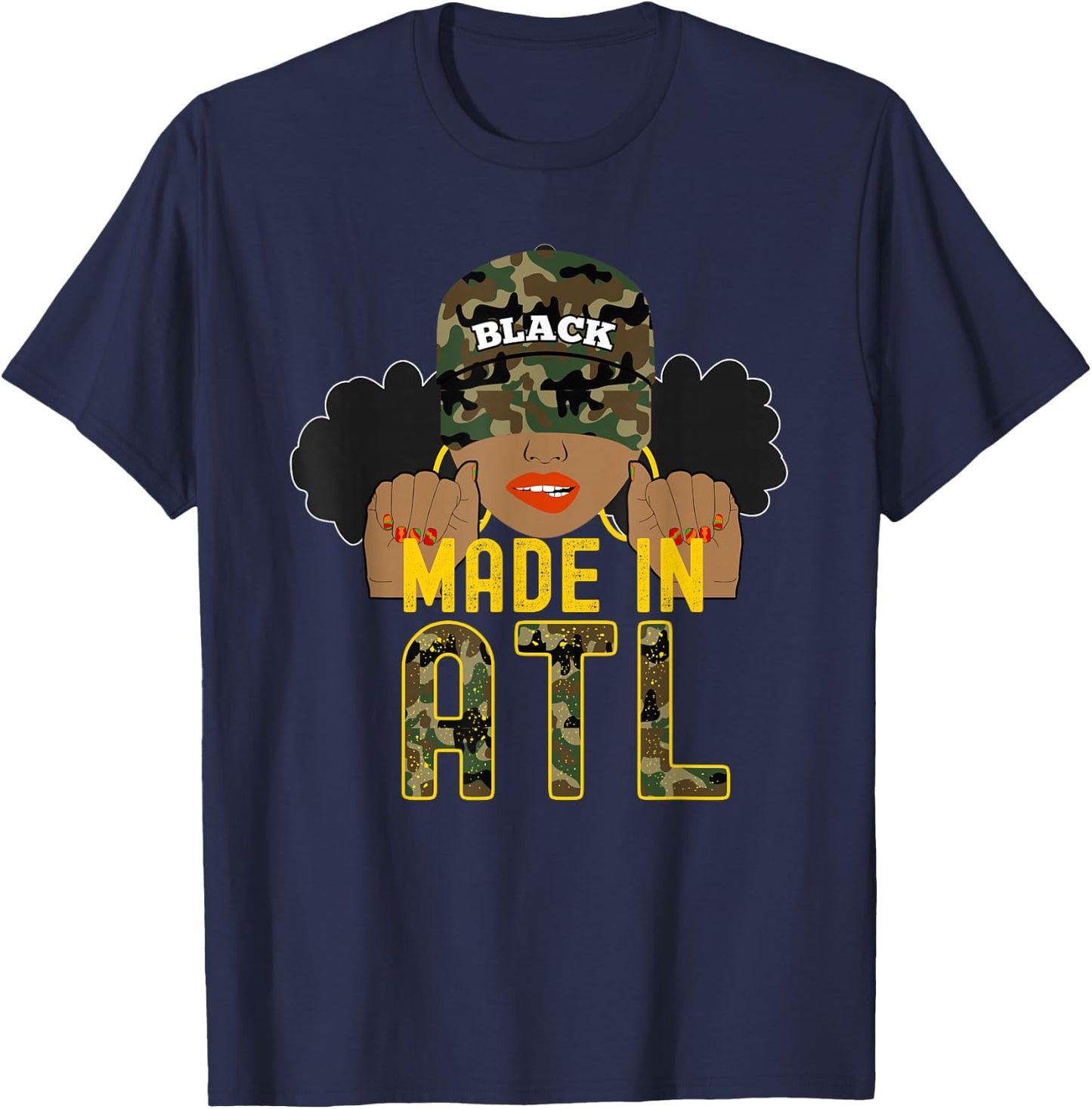 From ATL Atlanta ATLien Black Woman Camo T-Shirt - T-Shirt | Navy