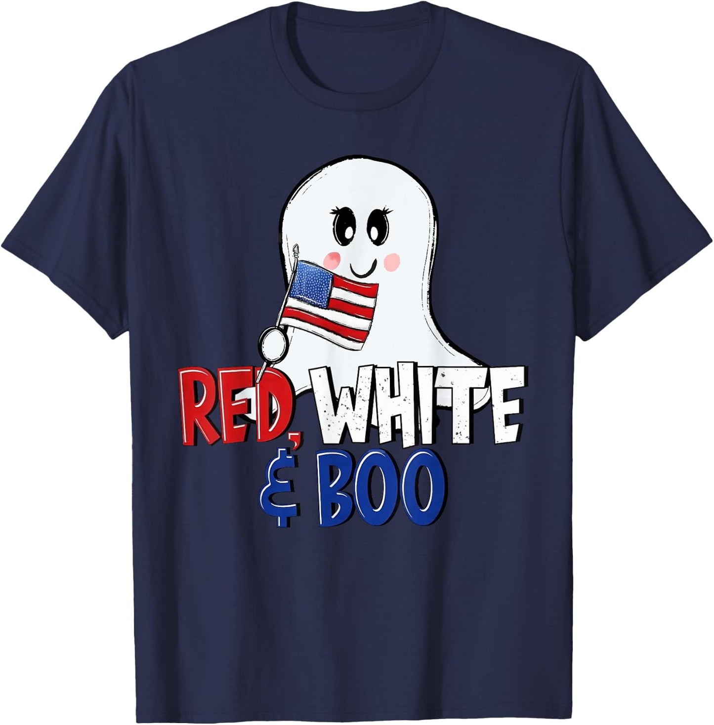 4th of July Cute Ghost Retro Red White and Boo Independence T-Shirt - T-Shirt | Navy