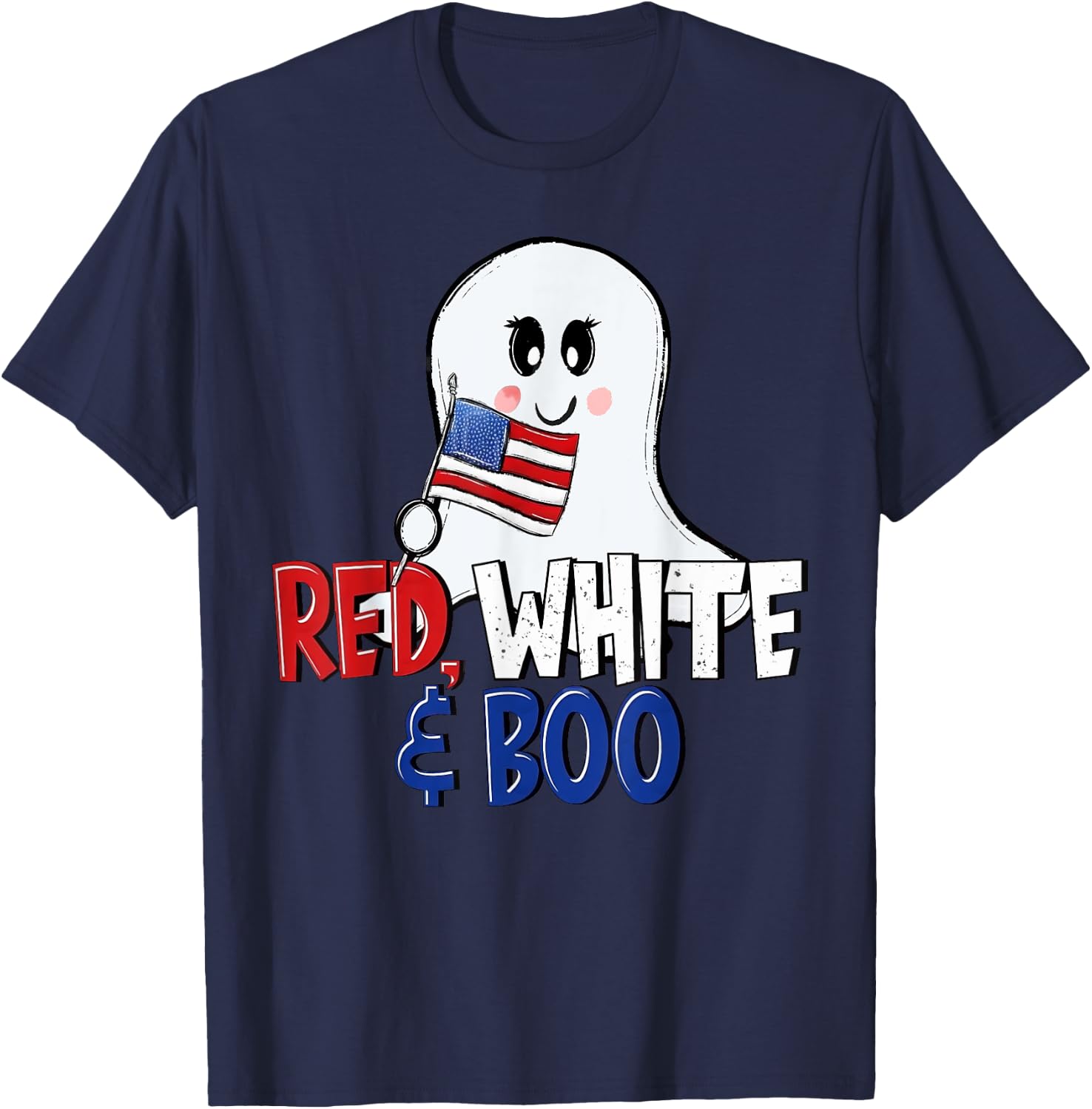 4th of July Cute Ghost Retro Red White and Boo Independence T-Shirt - T-Shirt | Navy