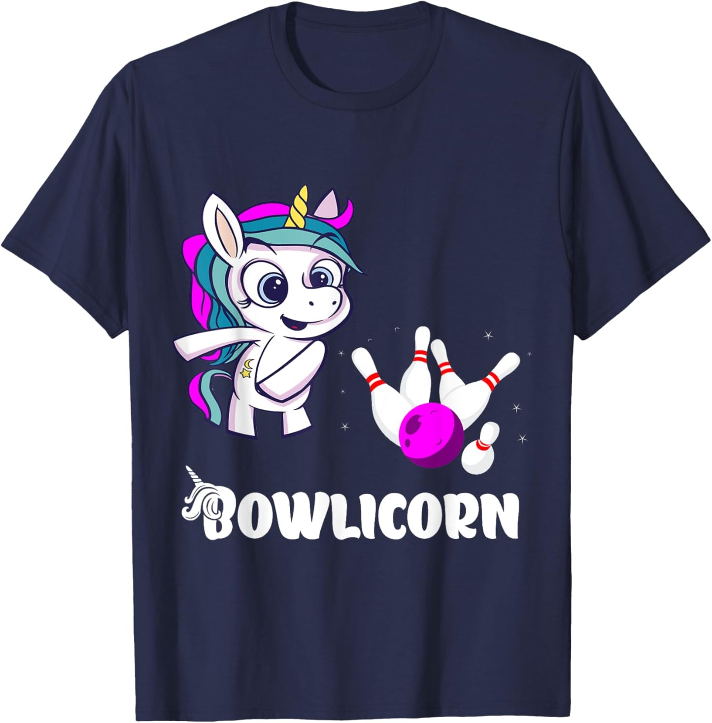 Unicorn Bowling Pin Strike Bowling Bowler Bowling Team T-Shirt - T-Shirt | Navy