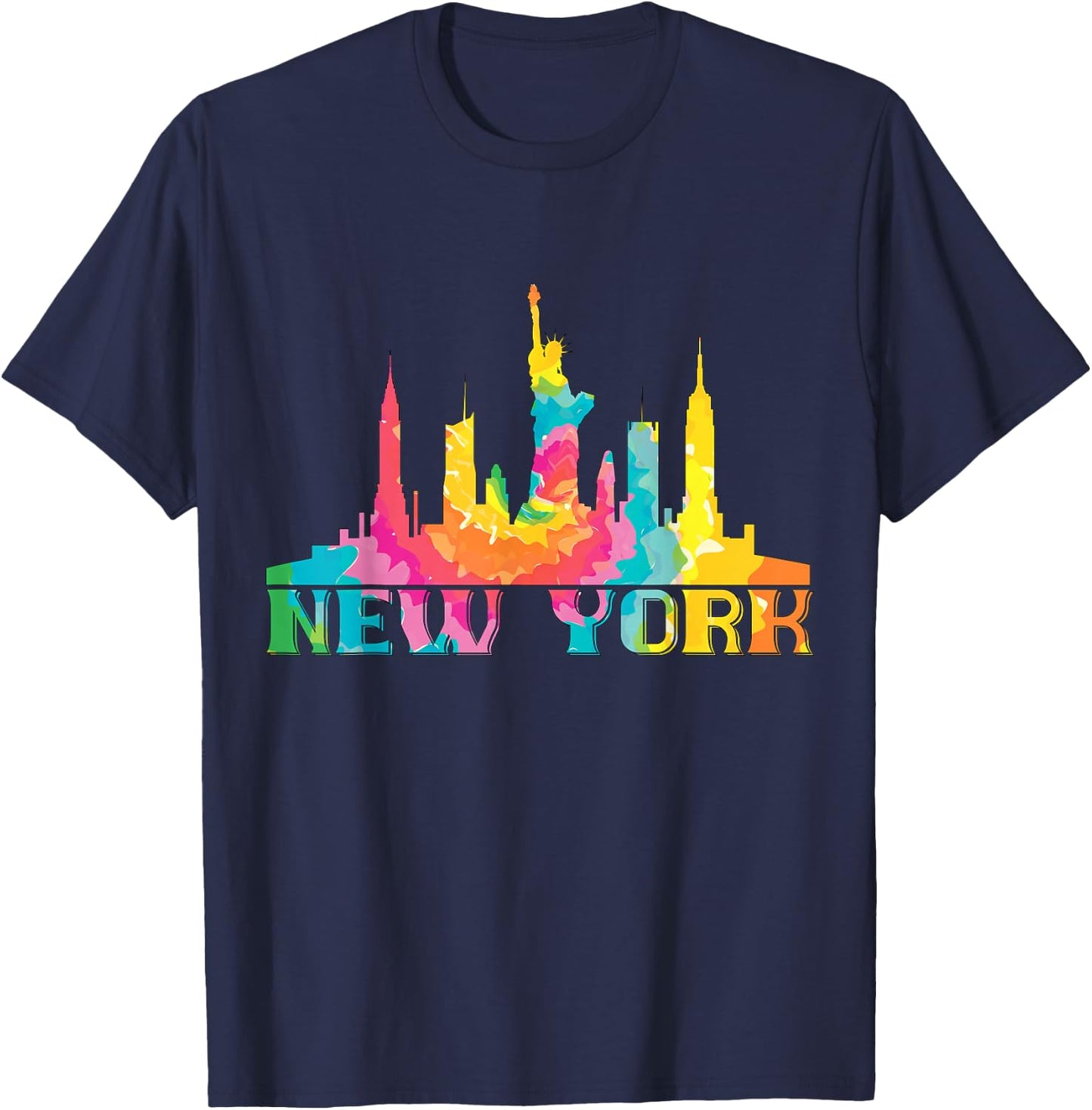 New York City Skyline NYC Tie Dye Liberty I Love New York T-Shirt - T-Shirt | Navy