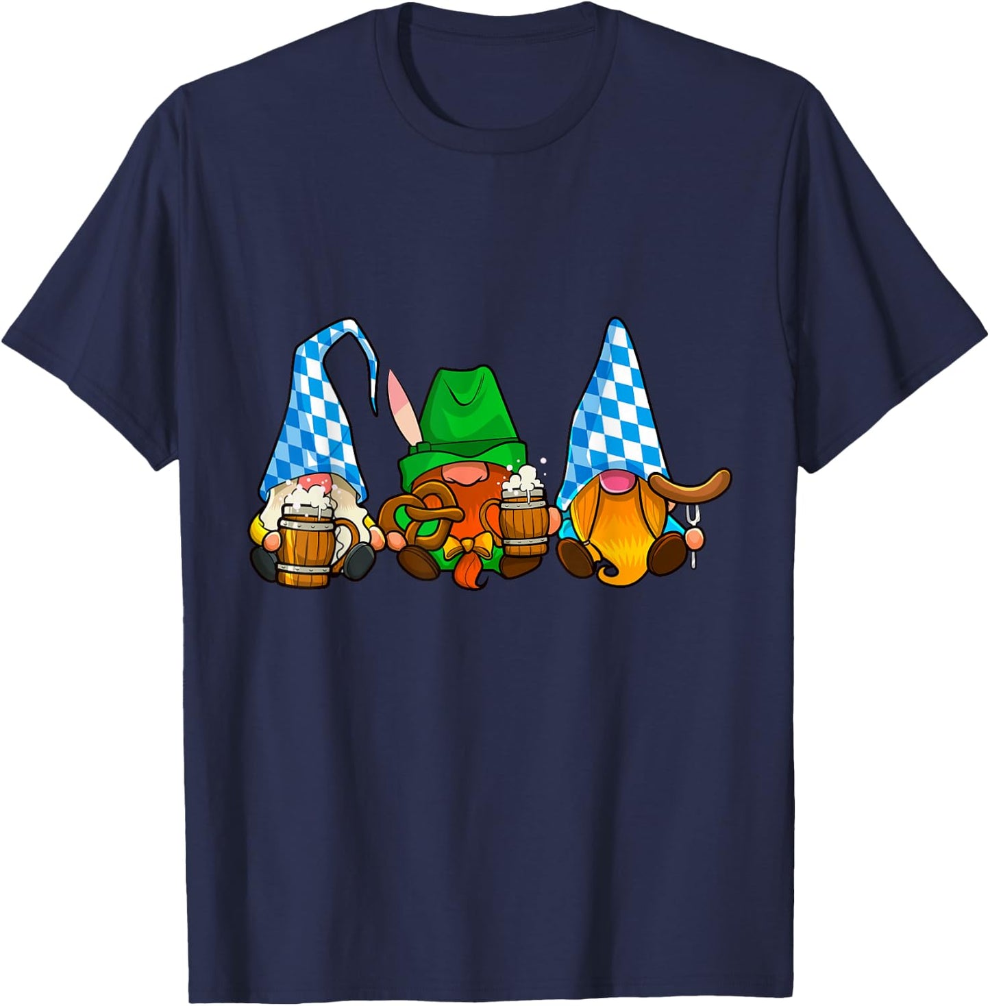Oktoberfest Gnomes Funny Sausage Bratwurst German Party T-Shirt - T-Shirt | Navy