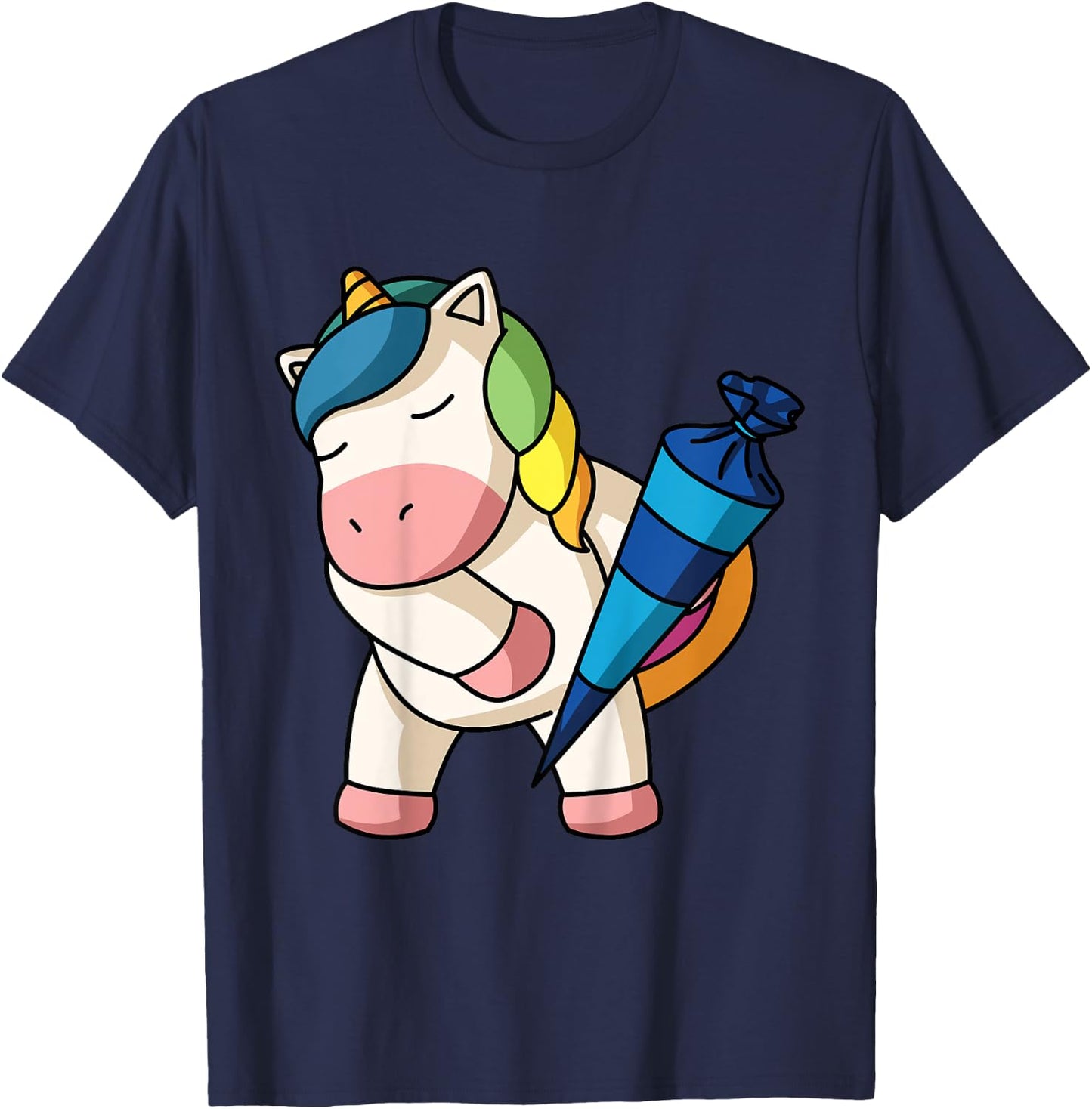 School Cone Unicorn Girls Large Small School Enrolment Girl T-Shirt - T-Shirt | Navy