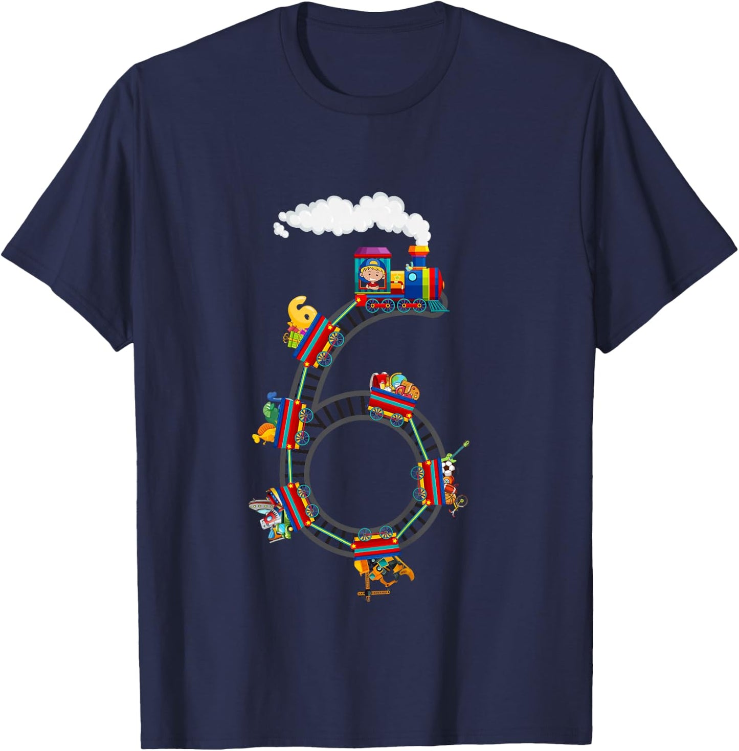 6 Year Old Kids Train 6th Birthday Train Themed Party T-Shirt - T-Shirt | Navy