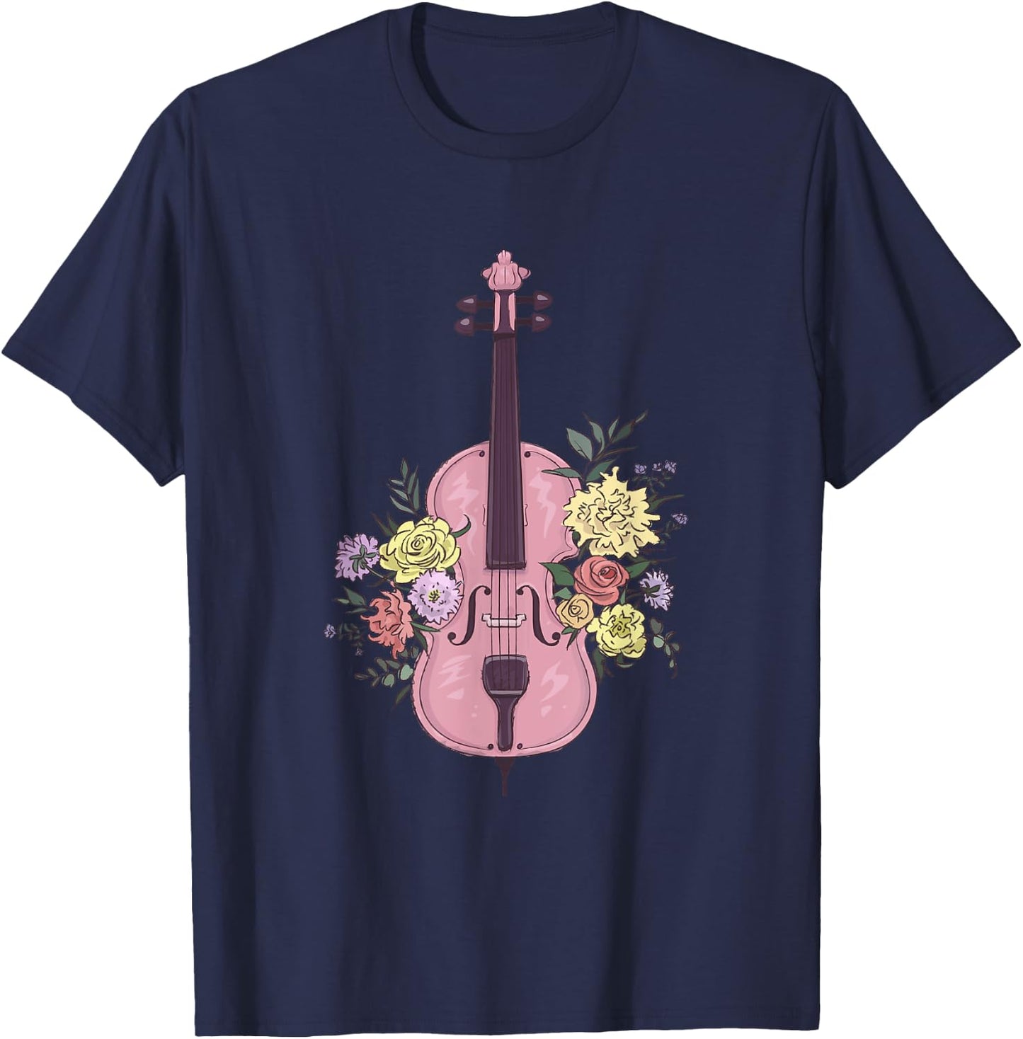 Vintage Fiddle With Flowers Accessory Floral Violin T-Shirt - T-Shirt | Navy