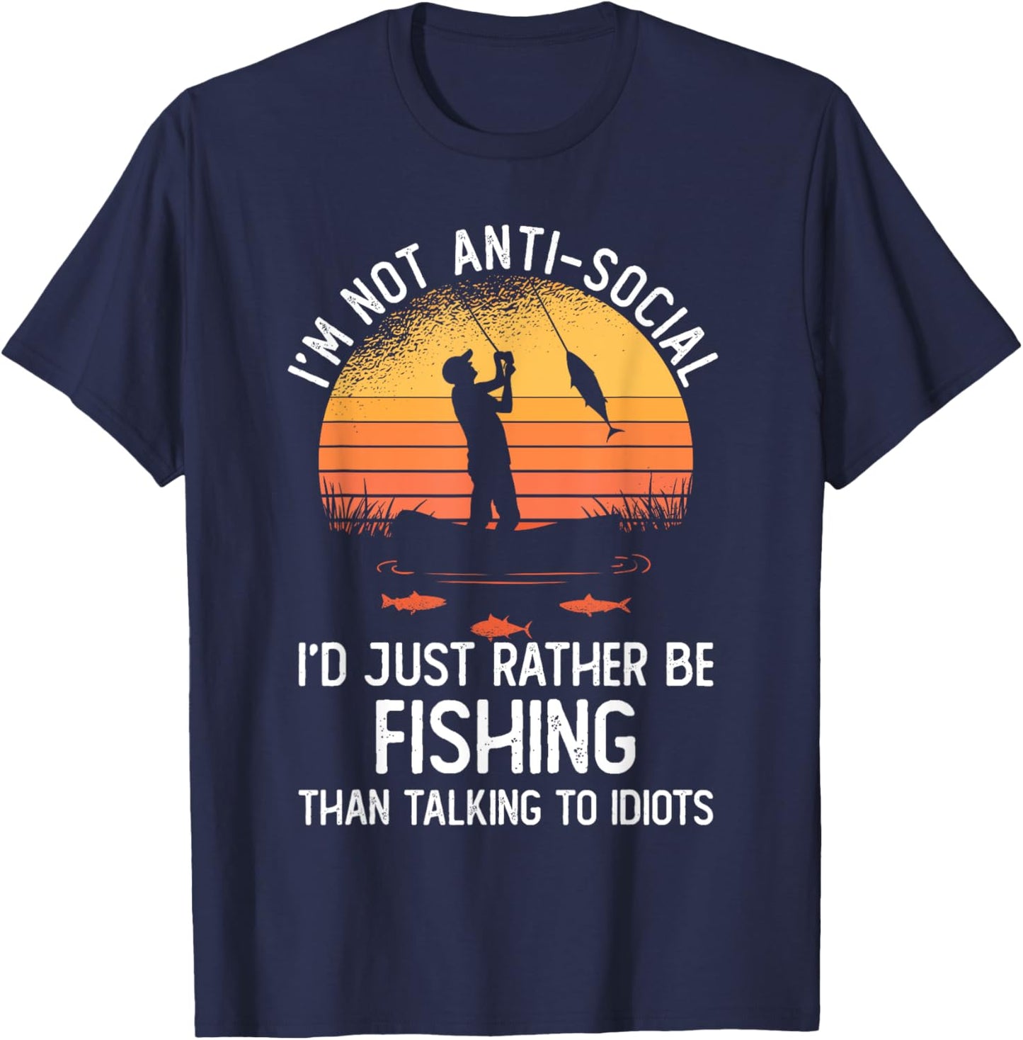 Fishing Shirt | I'd Rather Be Fishing | Funny Fishing T-Shirt - T-Shirt | Navy