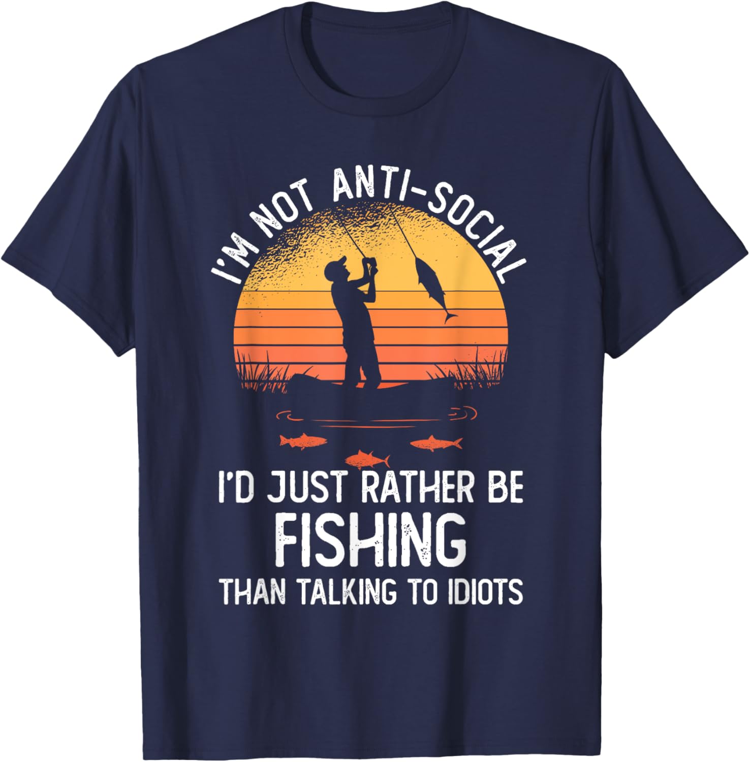 Fishing Shirt | I'd Rather Be Fishing | Funny Fishing T-Shirt - T-Shirt | Navy
