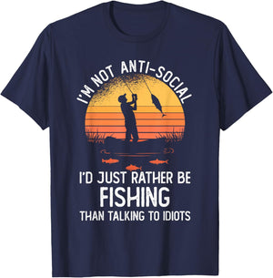 Fishing Shirt | I'd Rather Be Fishing | Funny Fishing T-Shirt - T-Shirt | Navy