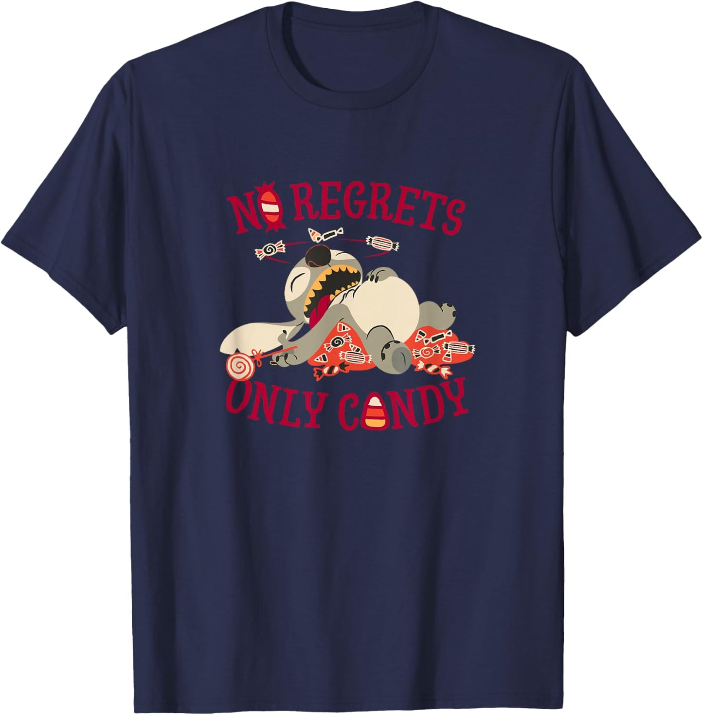 Disney Lilo & Stitch Halloween No Regrets Only Candy T-Shirt - T-Shirt | Navy