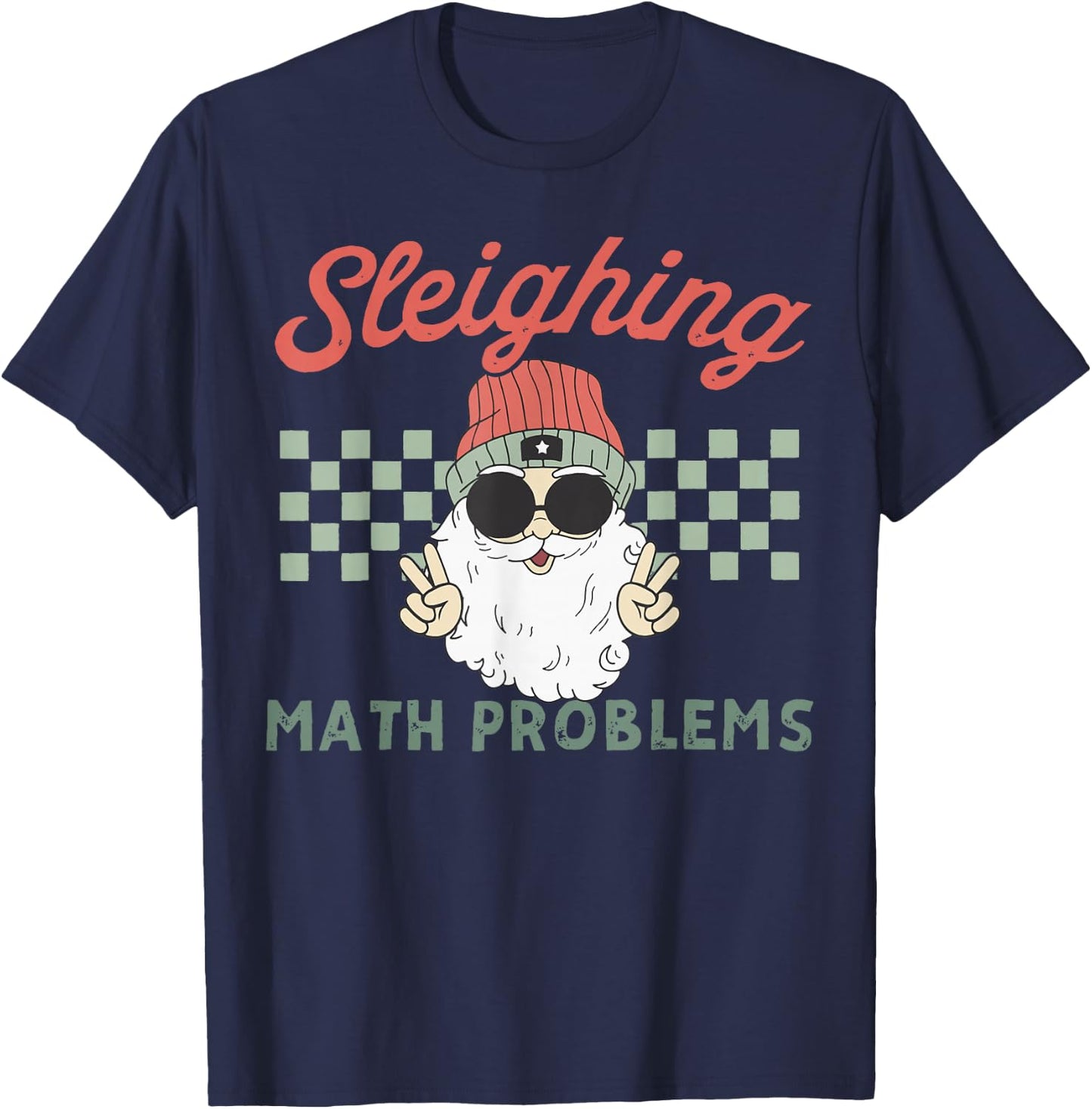 Retro Sleighing Math Problems Santa Math Teacher Christmas T-Shirt - T-Shirt | Navy