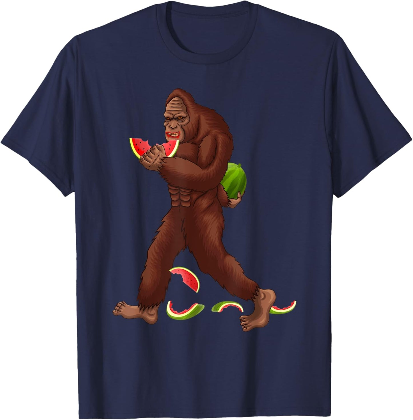 Funny Bigfoot & Watermelon Slice Summer Vacation Kids Boys T-Shirt - T-Shirt | Navy