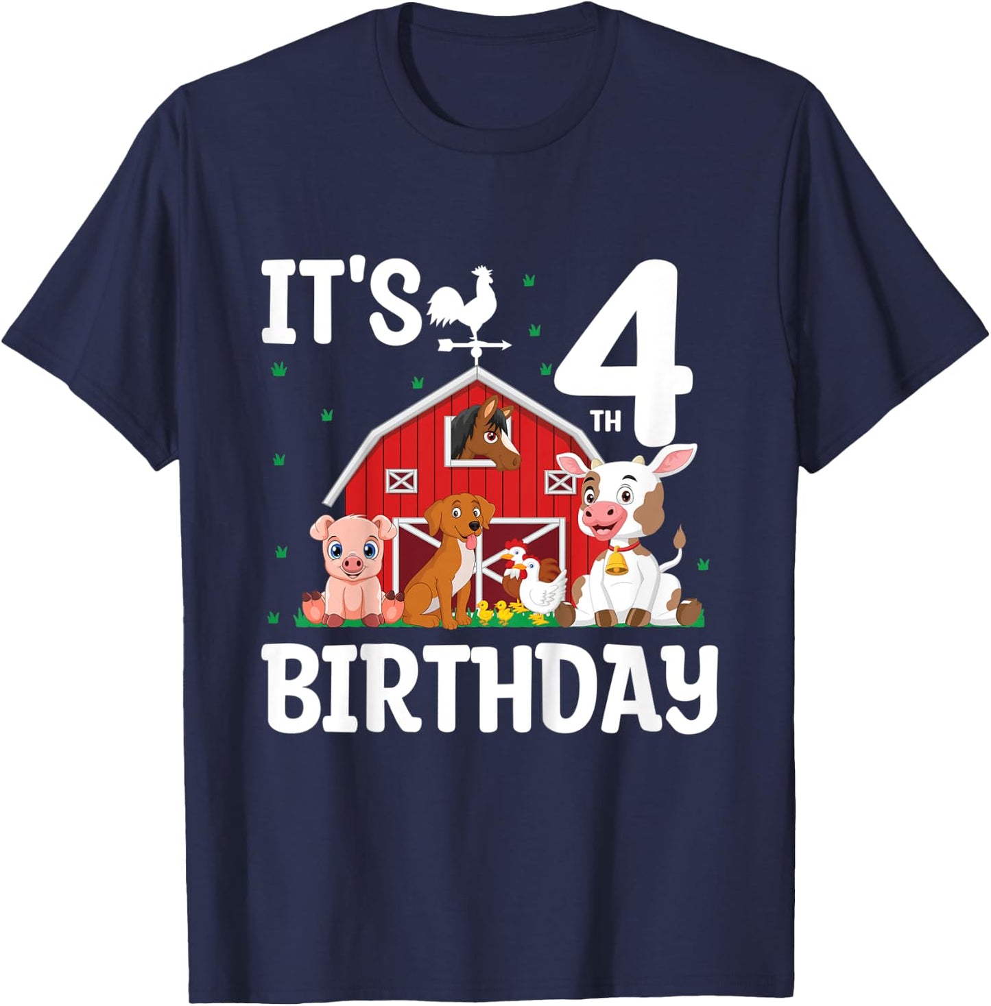 Kids It's My 4th Birthday Farm Animal 4 Years Old Birthday Party T-Shirt - T-Shirt | Navy