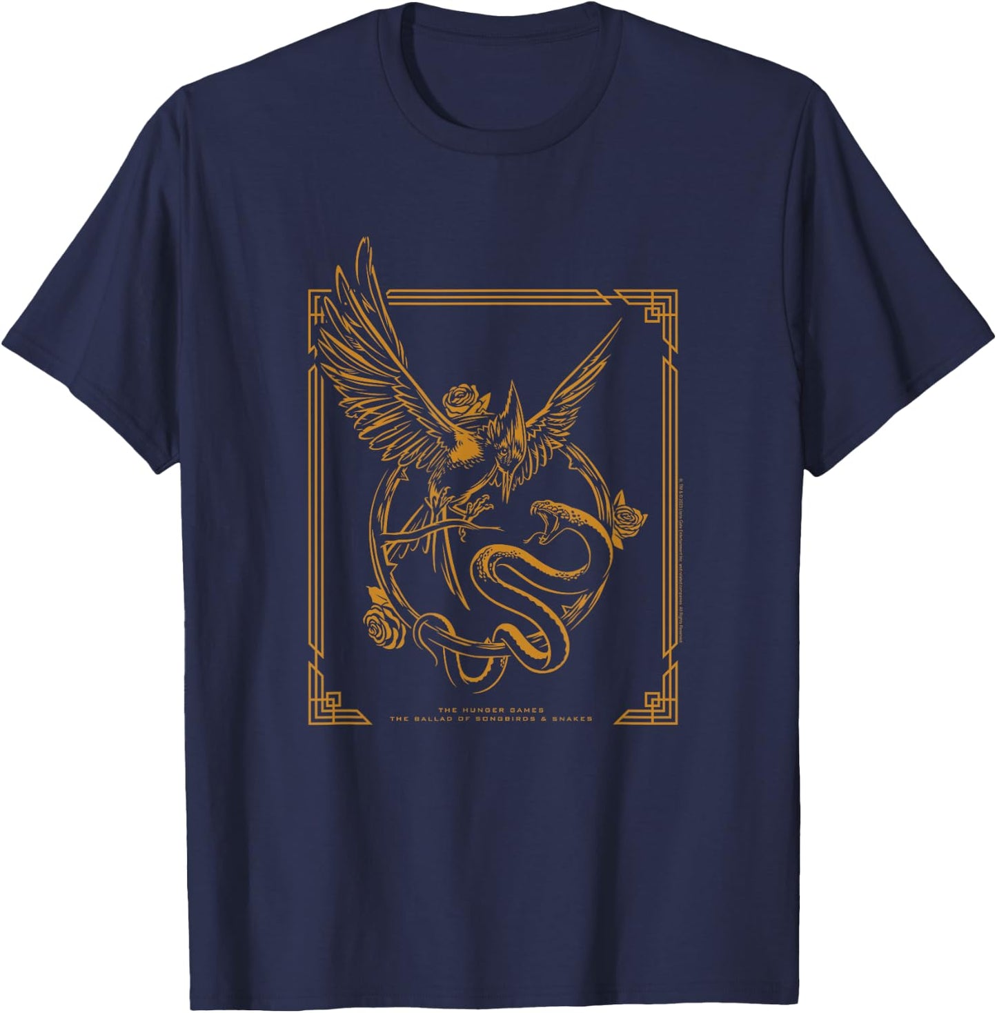 The Ballad of Songbirds and Snakes Framed Gold Keyart T-Shirt - T-Shirt | Navy