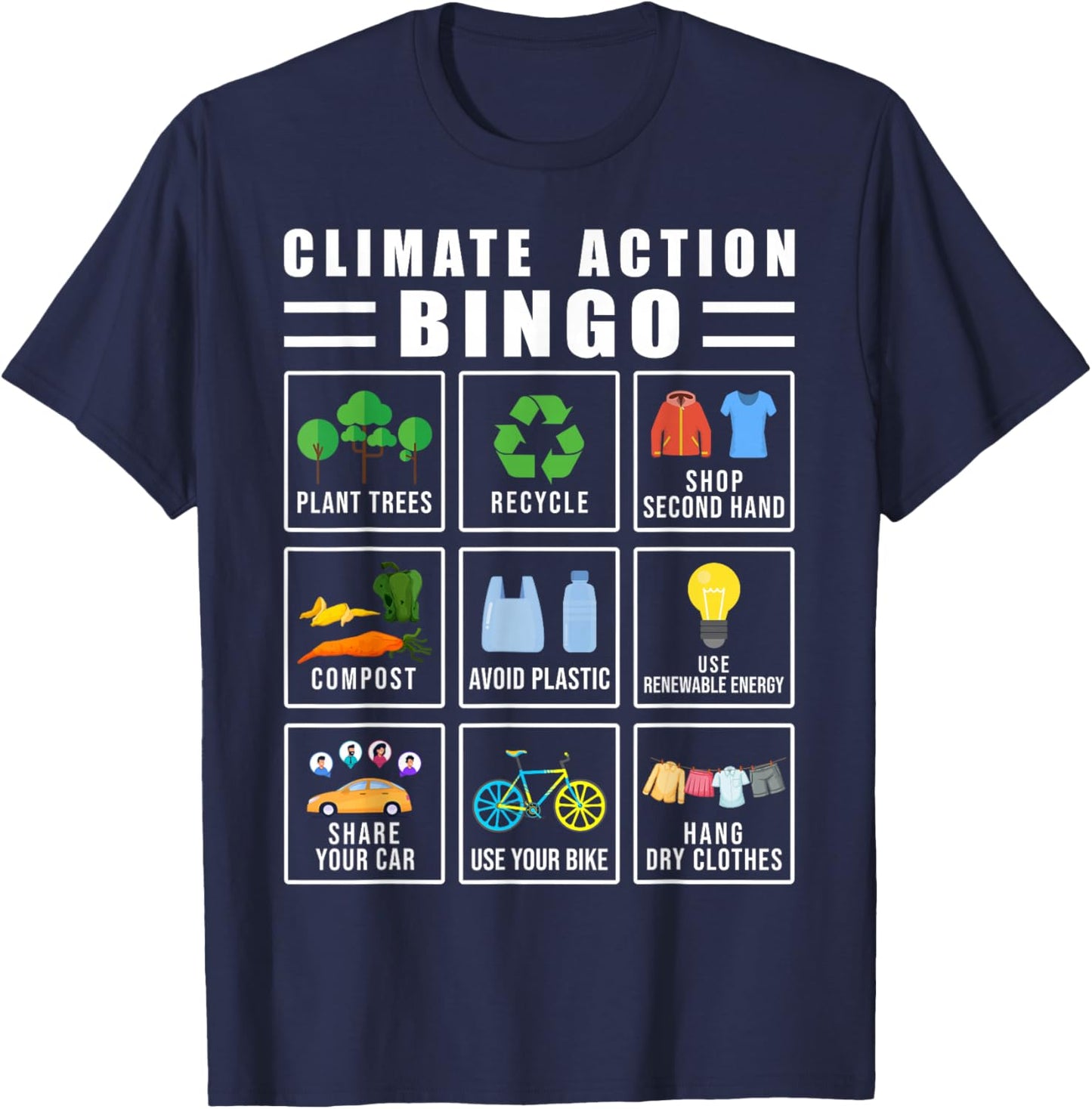 Climate Action Bingo Earth Day Climate Change T-Shirt - T-Shirt | Navy