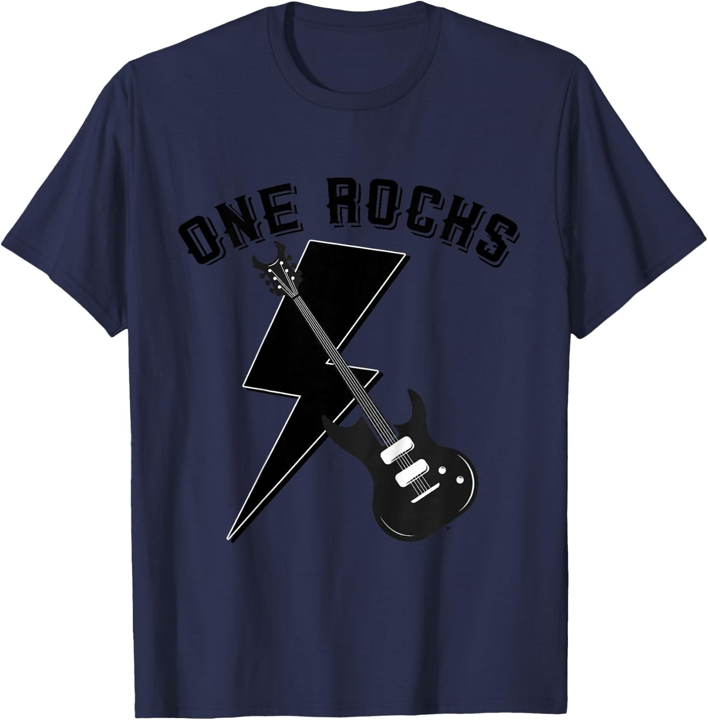 Kids One Rocks 1st Birthday Family Matching Rock Guitar T-Shirt - T-Shirt | Navy