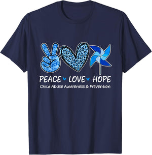 Peace Hope Love Child Abuse Awareness Pinwheel T-Shirt - T-Shirt | Navy