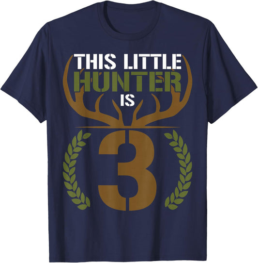 This Little Hunter is 3 Years Old 3rd Birthday Deer Hunter T-Shirt - T-Shirt | Navy