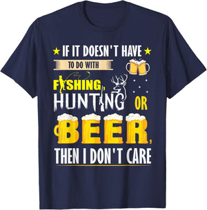 Funny fall or spring Fishing bass Hunting deer elk and Beer T-Shirt - T-Shirt | Navy