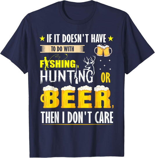 Funny fall or spring Fishing bass Hunting deer elk and Beer T-Shirt - T-Shirt | Navy