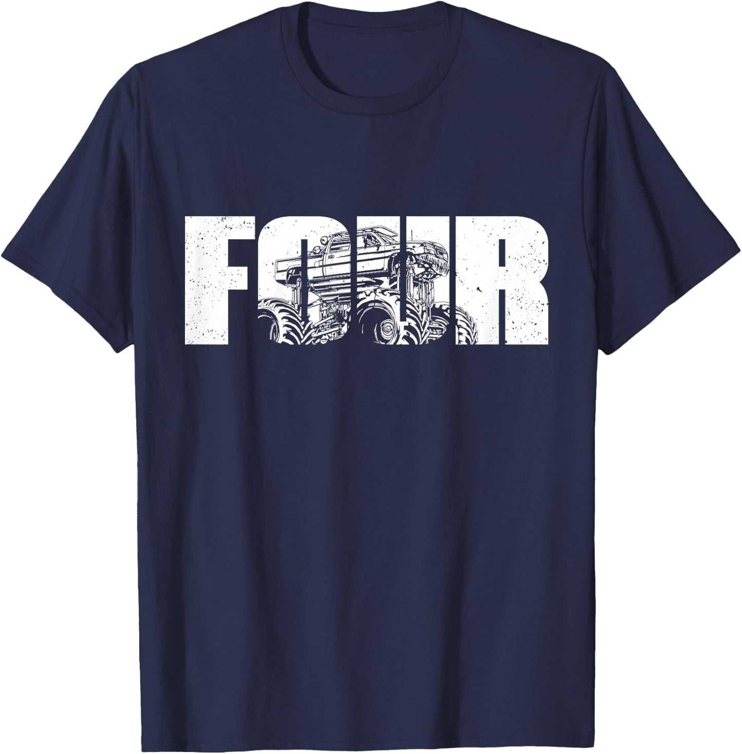 4 Year Old Shirt 4th Birthday Monster Truck Boys Girls Kid T-Shirt - T-Shirt | Navy