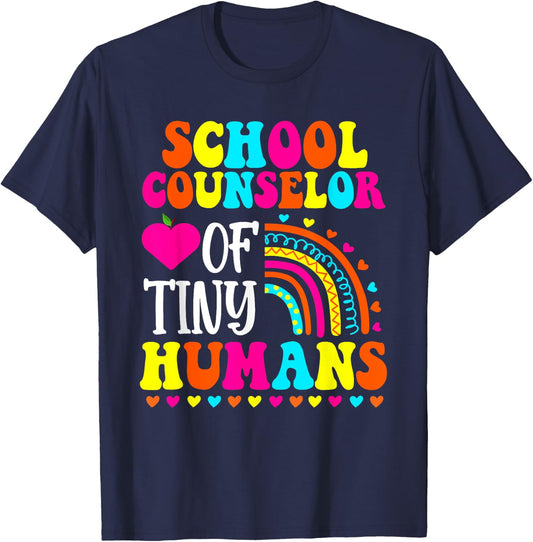 Boho School Counselor Of Tiny Humans First Day Of School T-Shirt - T-Shirt | Navy
