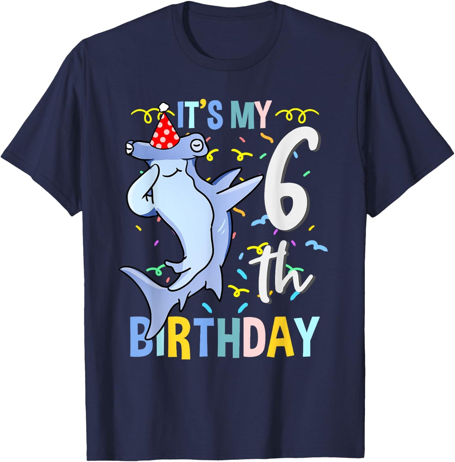 Its My 6th Birthday Dabbing Hammerhead Shark T-Shirt - T-Shirt | Navy