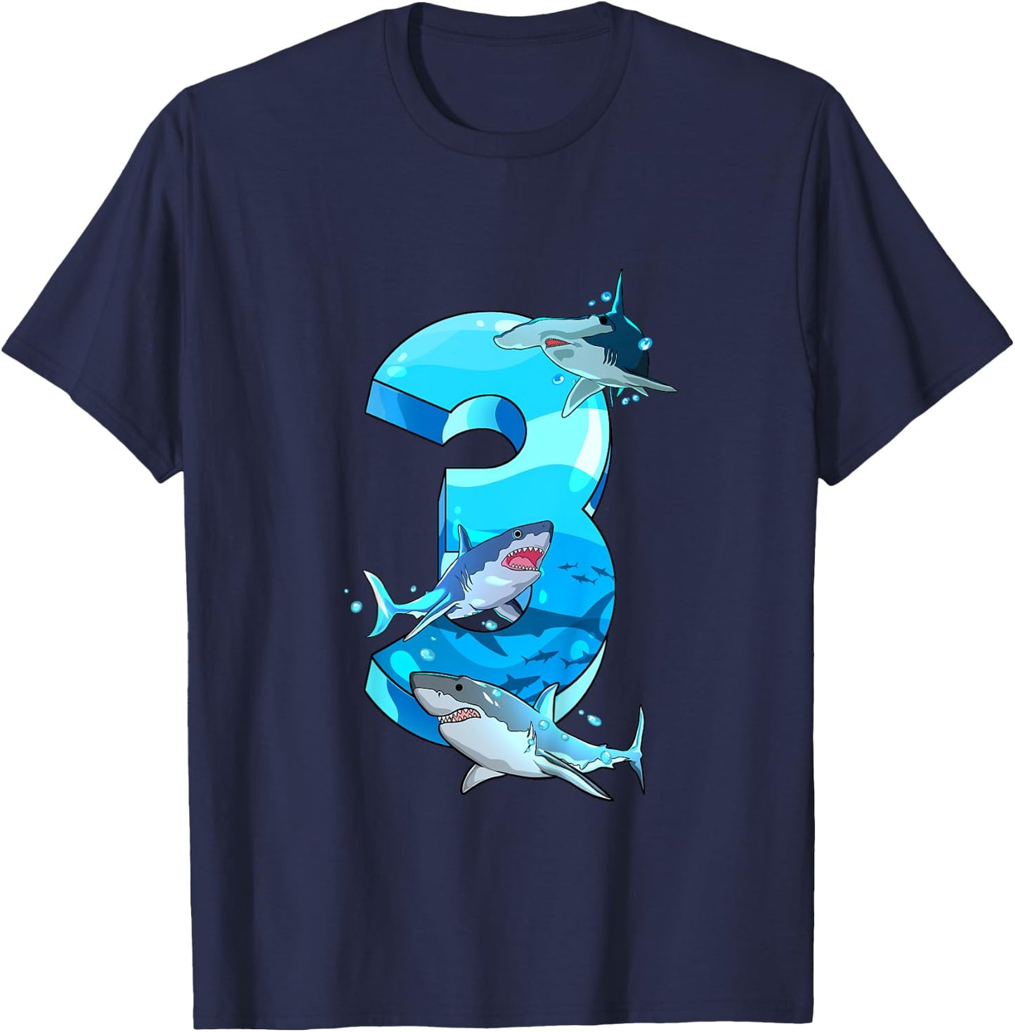 Kids Shark Boy 3 Years Birthday Child Children Birthday T-Shirt - T-Shirt | Navy