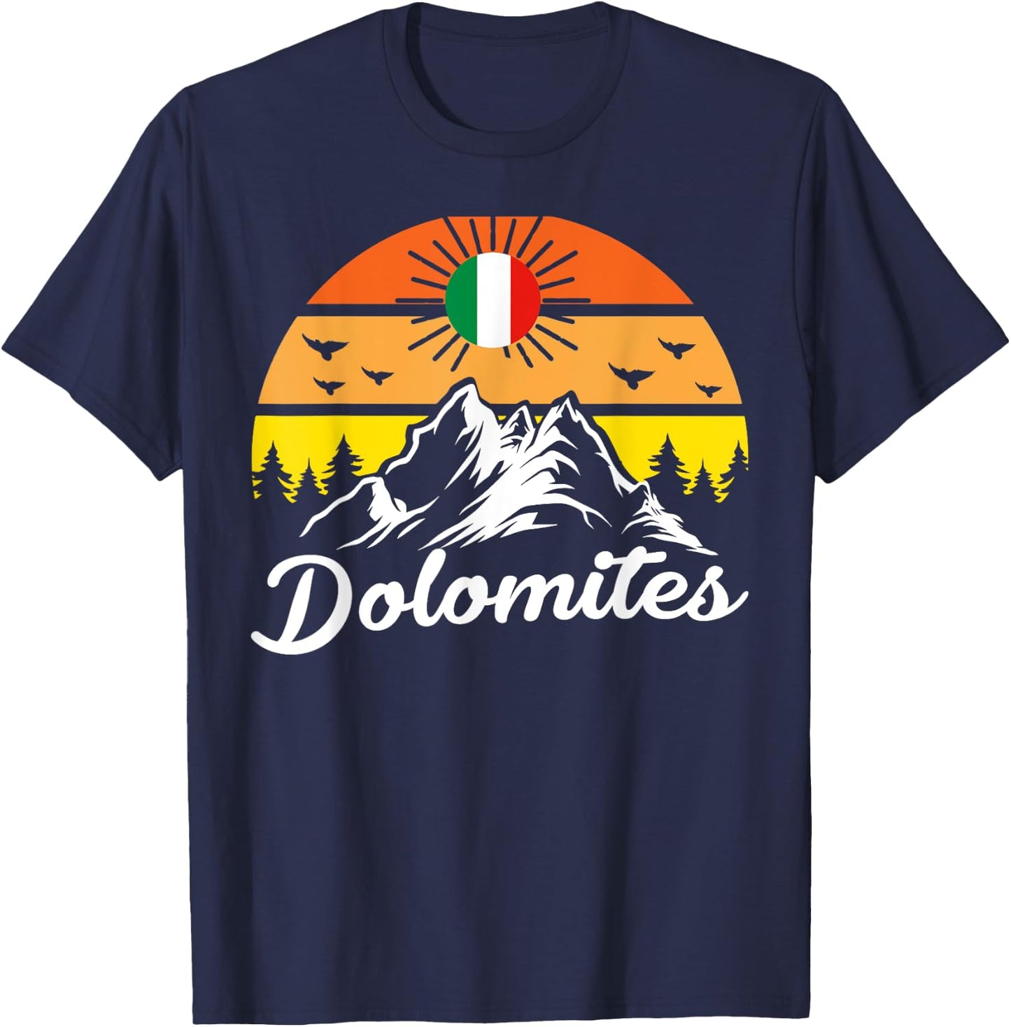 Dolomites Motif Mountains Retro Sun T-Shirt - T-Shirt | Navy