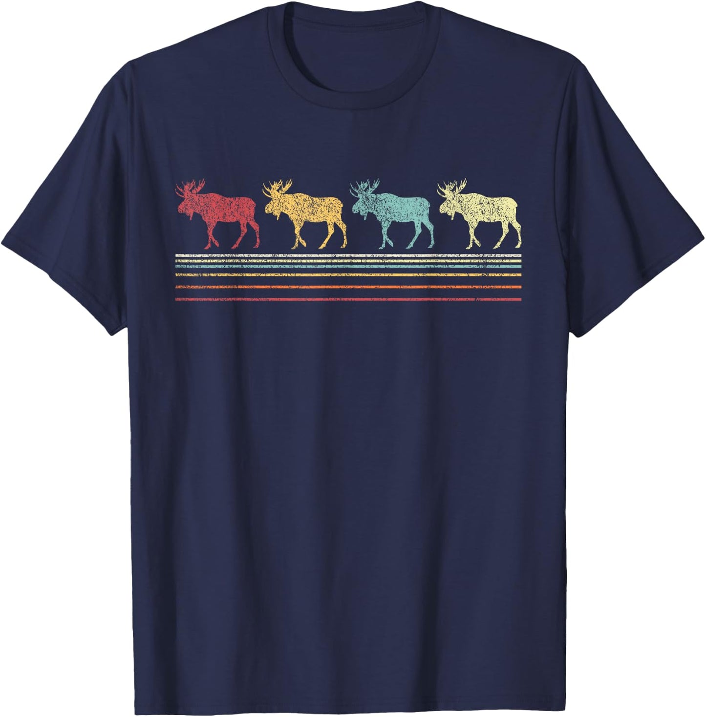Retro Moose Lover Funny Moose Vintage T-Shirt - T-Shirt | Navy