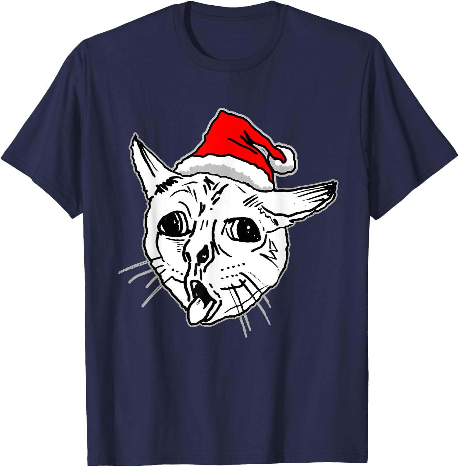 Christmas Ugly Coughing Cat Meme Women T-Shirt - T-Shirt | Navy