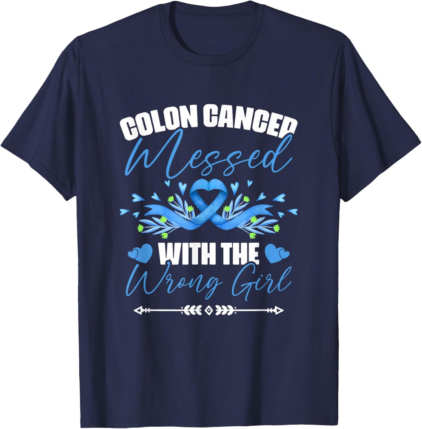 Blue Ribbon Colon Cancer Girl Survivor Colorectal Cancer T-Shirt - T-Shirt | Navy