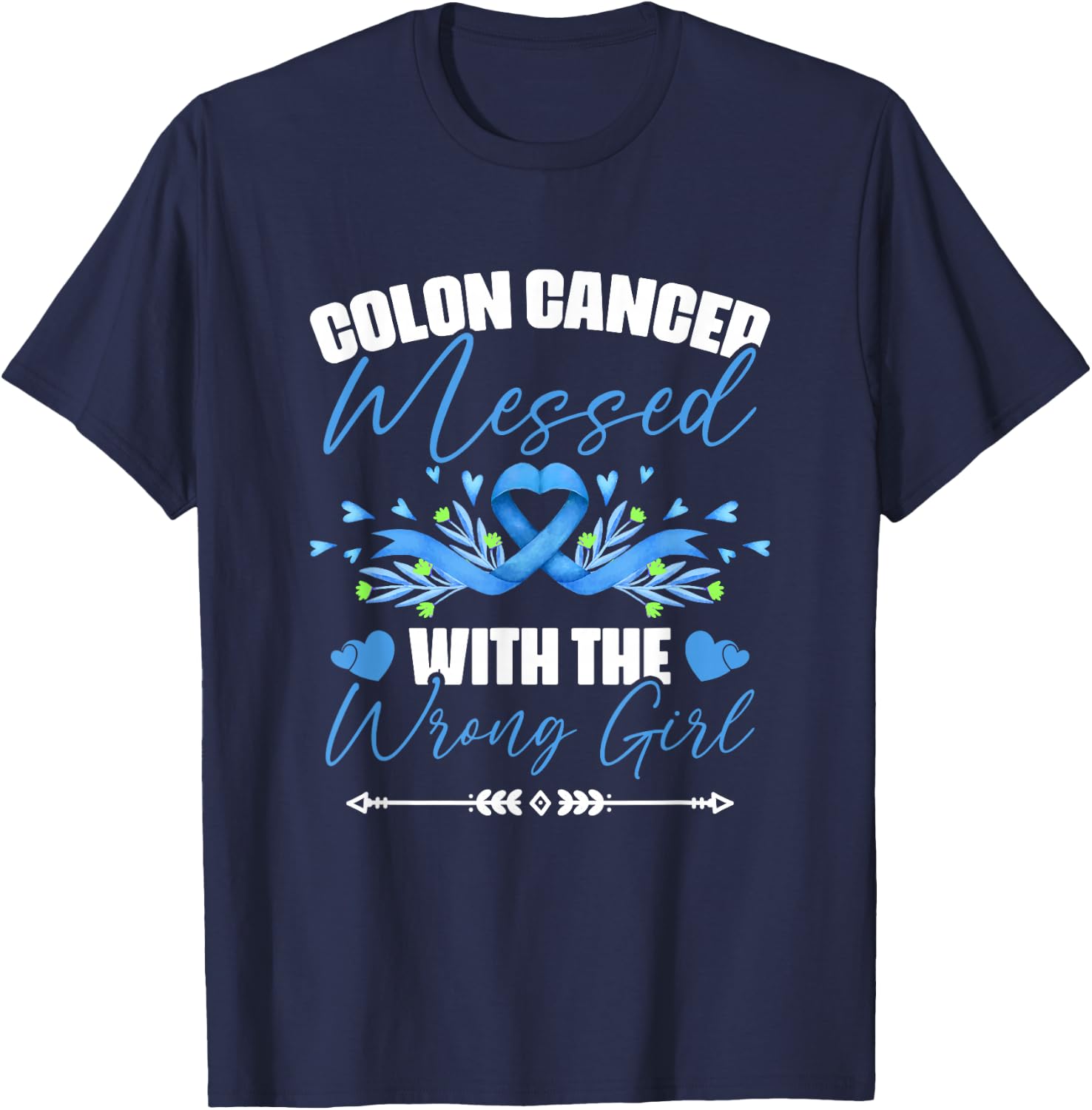 Blue Ribbon Colon Cancer Girl Survivor Colorectal Cancer T-Shirt - T-Shirt | Navy