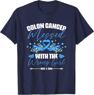 Blue Ribbon Colon Cancer Girl Survivor Colorectal Cancer T-Shirt - T-Shirt | Navy