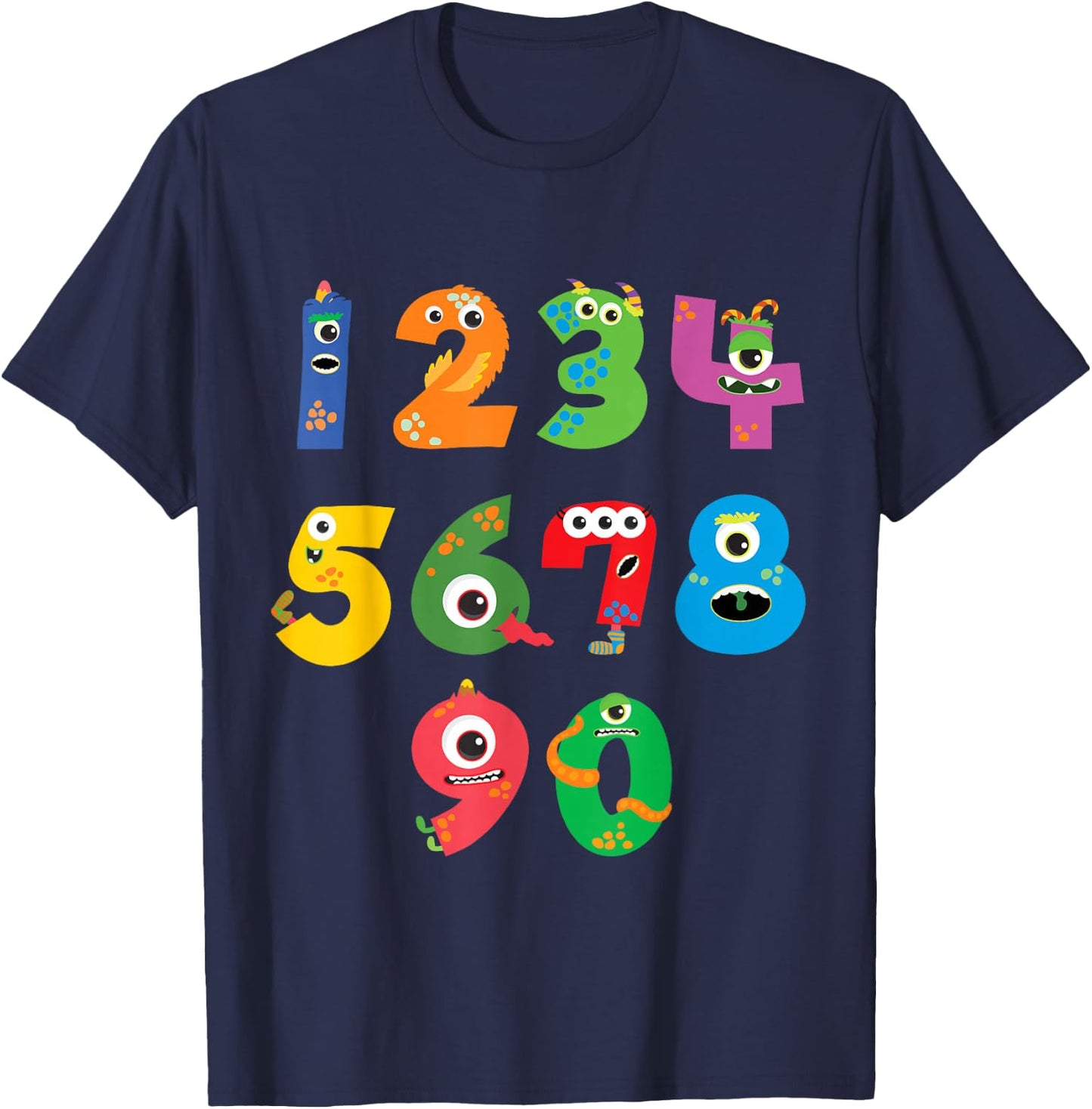 Monster Numbers Learning Cute Numbers 0-9 Back to School T-Shirt - T-Shirt | Navy