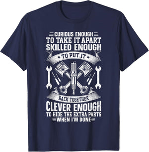 Curious Enough to Take It Apart Engineer Mechanic T-Shirt - T-Shirt | Navy