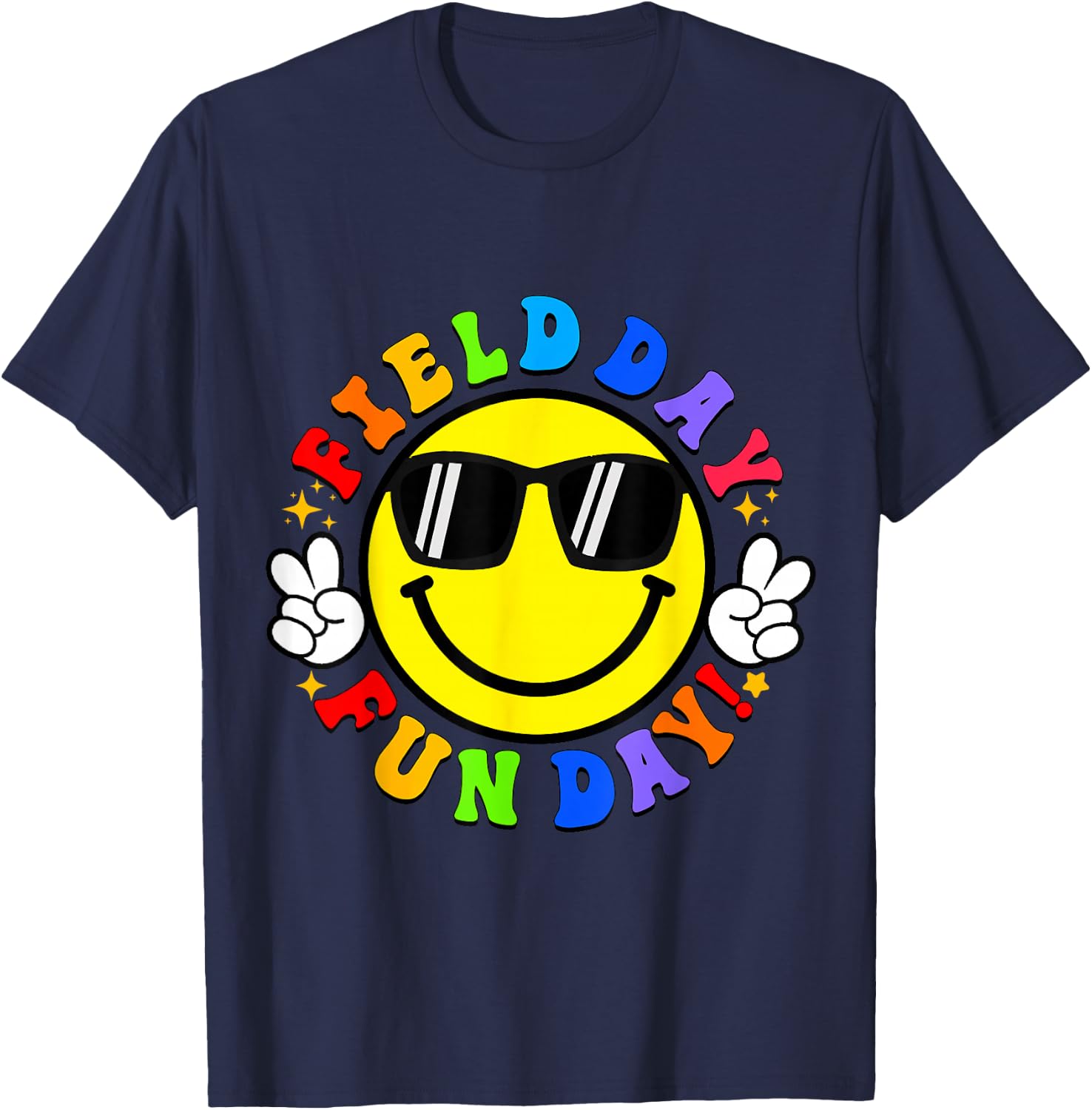 Smile Face Happy Field Day Retro Groovy Field Day 23 Hippie T-Shirt - T-Shirt | Navy