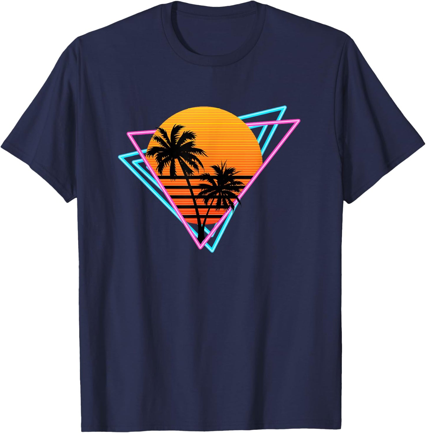 80s Retro Palm Tree Sunset Nostalgic Vintage Sunset T-Shirt - T-Shirt | Navy