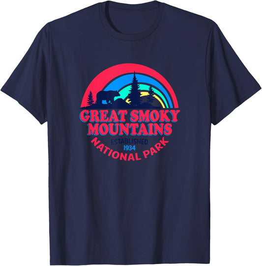 Great Smoky Mountains National Park Retro Bear T-Shirt - T-Shirt | Navy