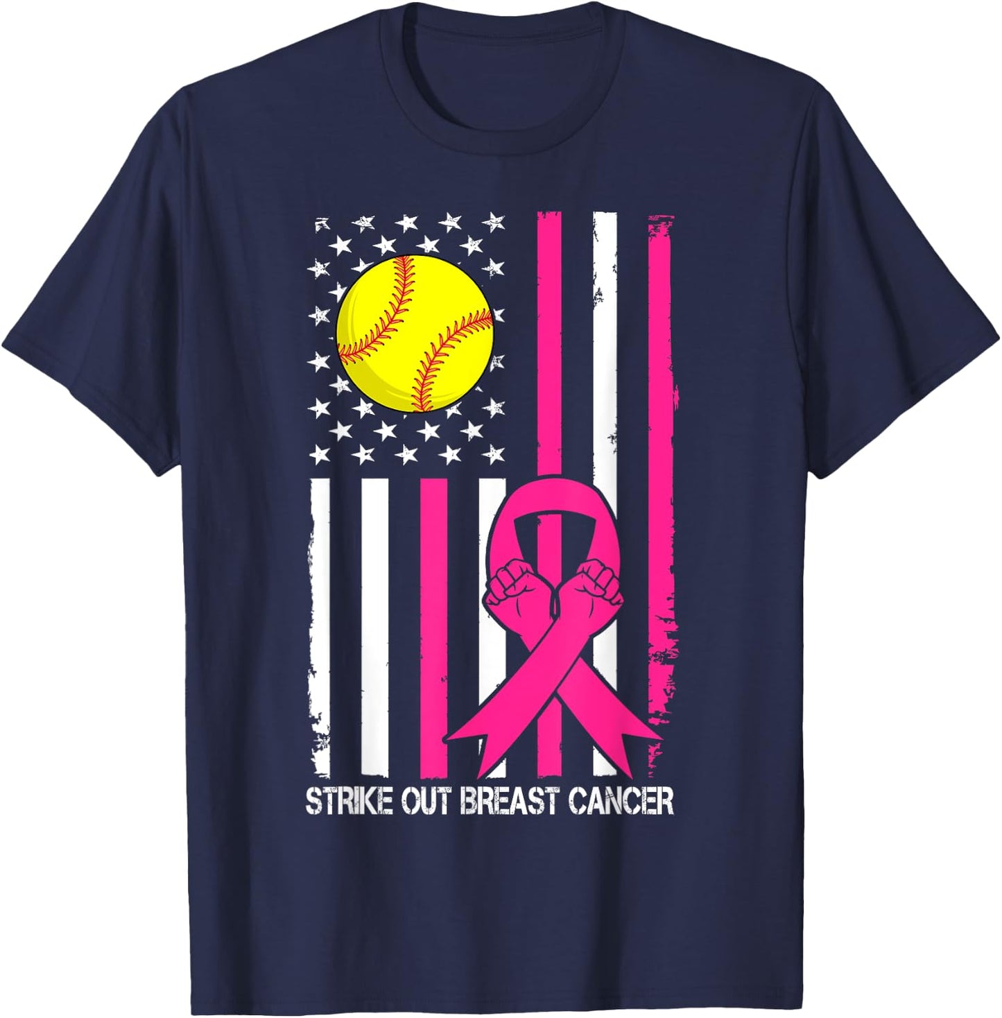 Strike Out Breast Cancer Softball Fight Awareness Men Women T-Shirt - T-Shirt | Navy