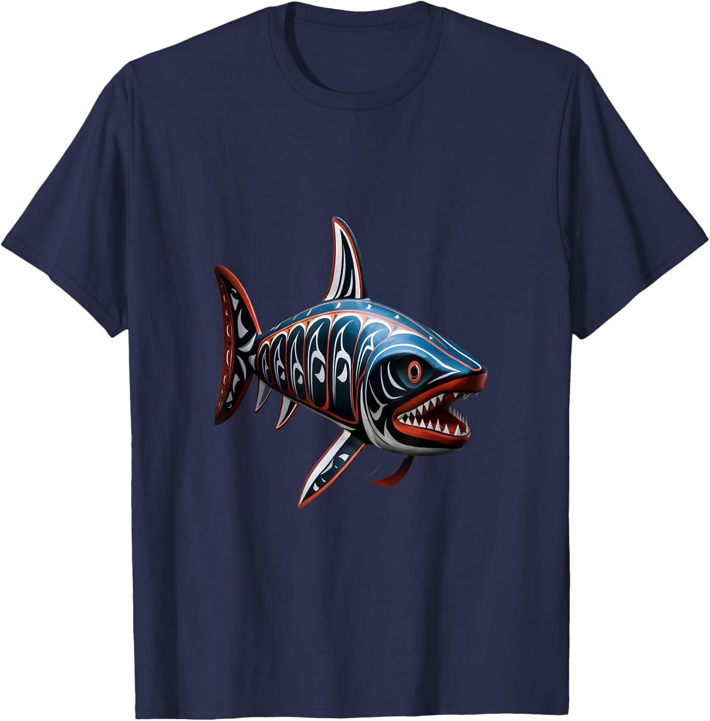 Shark Haida Totem Art Indian Indigenous Tribal T-Shirt - T-Shirt | Navy