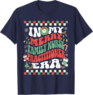 In My Merry Family Nurse Practitioner Era Groovy Christmas T-Shirt - T-Shirt | Navy