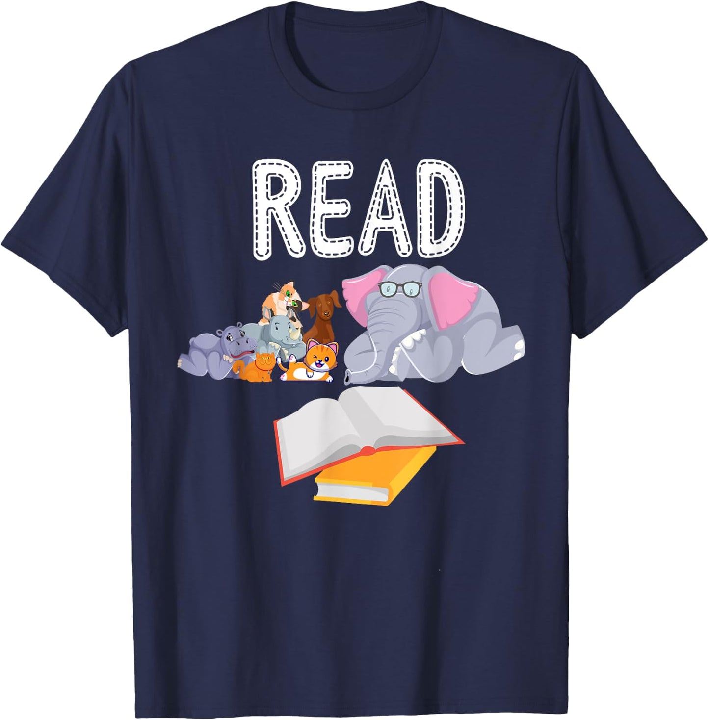 Funny Teacher Library Read Book Club Piggie Elephant Pigeons Men Women Kids T-Shirt - T-Shirt | Navy