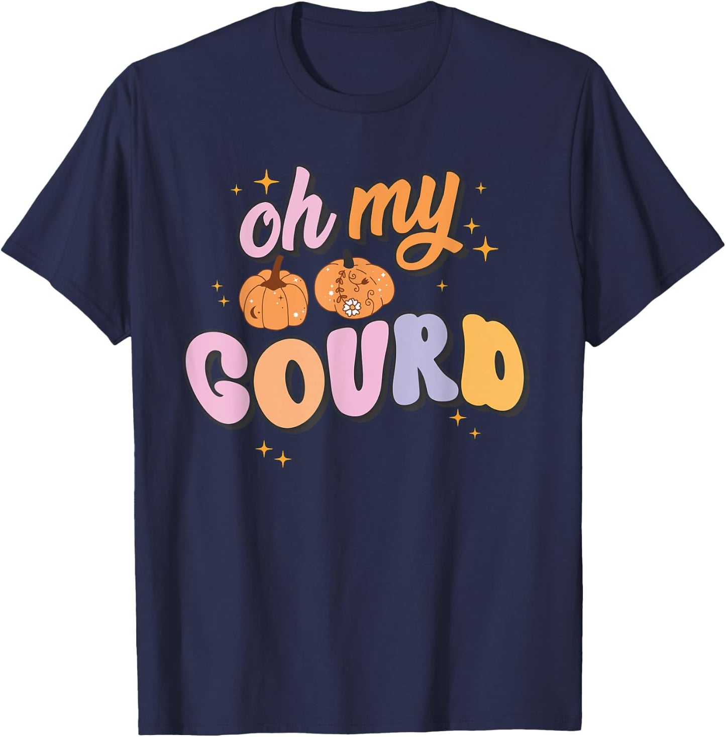 Oh My Gourd Funny Pumpkin Pun Halloween Group Retro Quote T-Shirt - T-Shirt | Navy